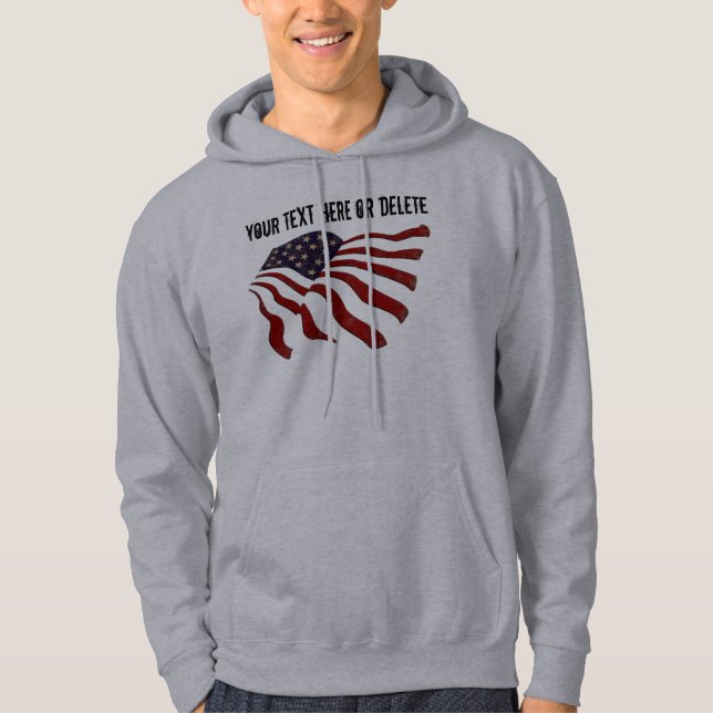 Distressed American Flag Hoodie Men with YOUR TEXT (Front)