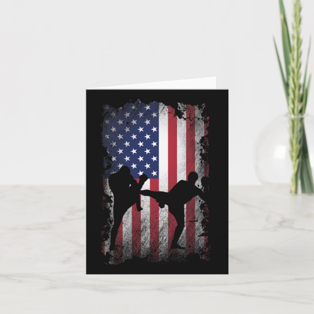 Distressed American Flag Kick Boxing Usa Patriotic Card (Front)