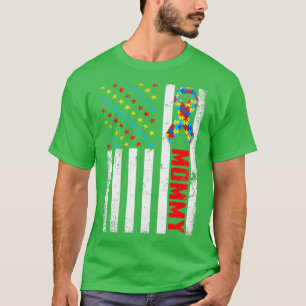 Distressed American Flag Mummy Autism Awareness Fa T-Shirt