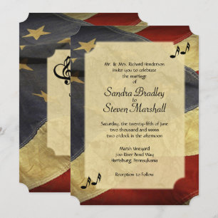 Distressed American Flag Music Wedding Invitations