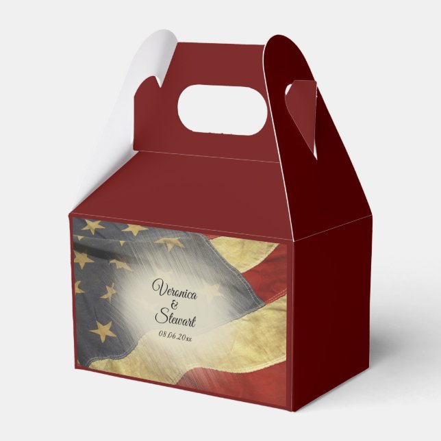 Distressed American Flag Names and Date Favour Box (Front Side)