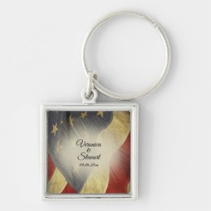 Distressed American Flag Names and Date Key Ring