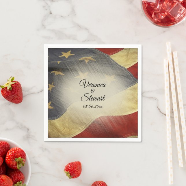 Distressed American Flag Names and Date Napkin (Insitu)