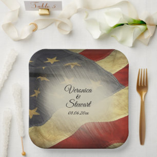 Distressed American Flag Names and Date Paper Plate