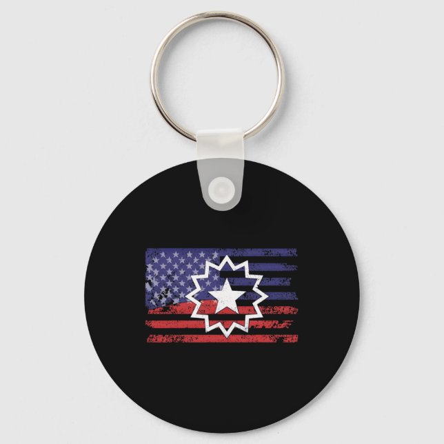 Distressed American Flag Of Juneteenth Red White B Key Ring (Front)