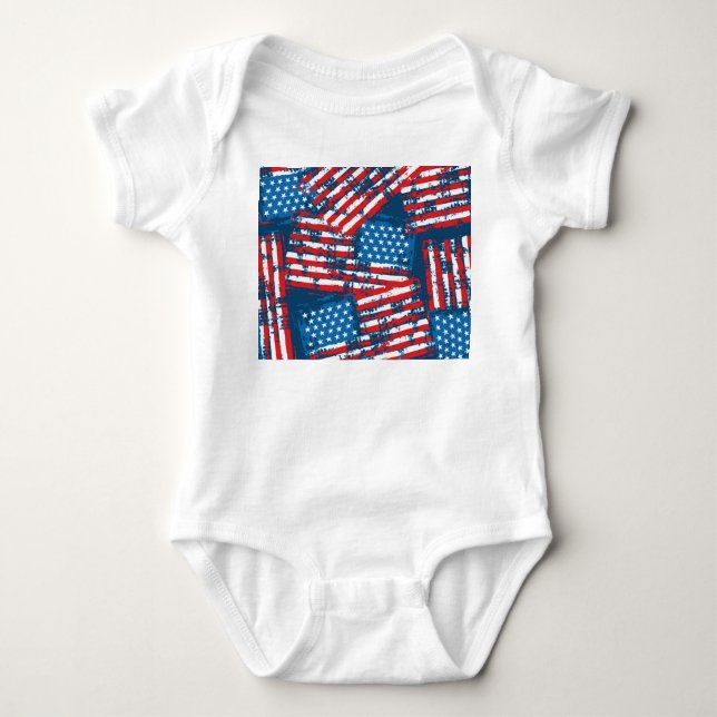 Distressed American Flag Painted Pattern Baby Bodysuit (Front)