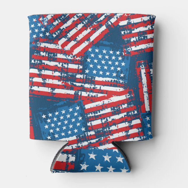 Distressed American Flag Painted Pattern Can Cooler (Front)