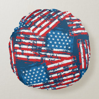 Distressed American Flag Painted Pattern Round Cushion