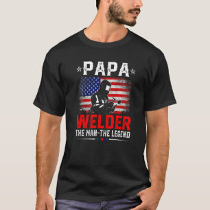 Distressed American Flag Papa Welder The Legend Re T-Shirt