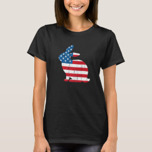 Distressed American Flag Patriotic Bunny Graphic E T-Shirt