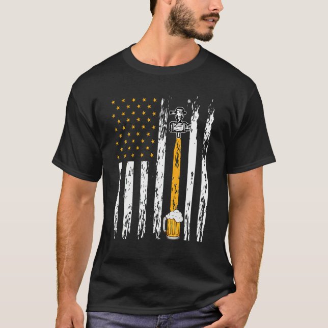 Distressed American Flag Patriotic Craft Beer Tap  T-Shirt (Front)