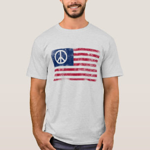 Distressed American Flag & Peace Symbol T-Shirt