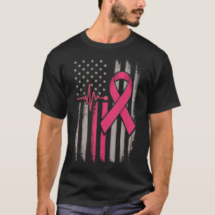 Distressed American Flag Pink Ribbon Breast Cancer T-Shirt