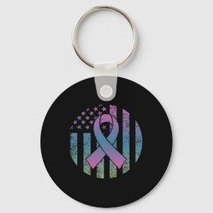 Distressed American Flag Pocket Metastatic Breast Key Ring