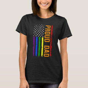Distressed American Flag Proud Dad Lgbt Lesbian Ga T-Shirt