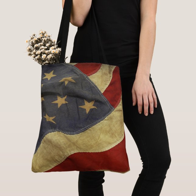 Distressed American Flag Tote Bag (Close Up)