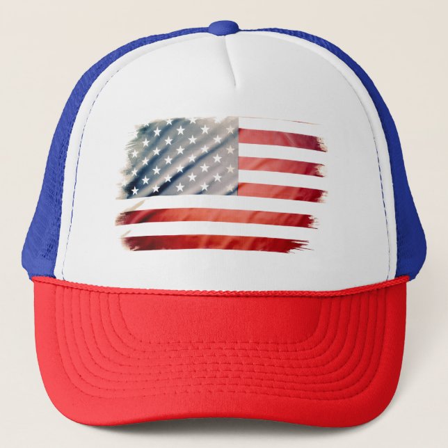 Distressed American Flag Trucker Hat (Front)