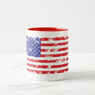 Distressed American Flag Two-Tone Coffee Mug