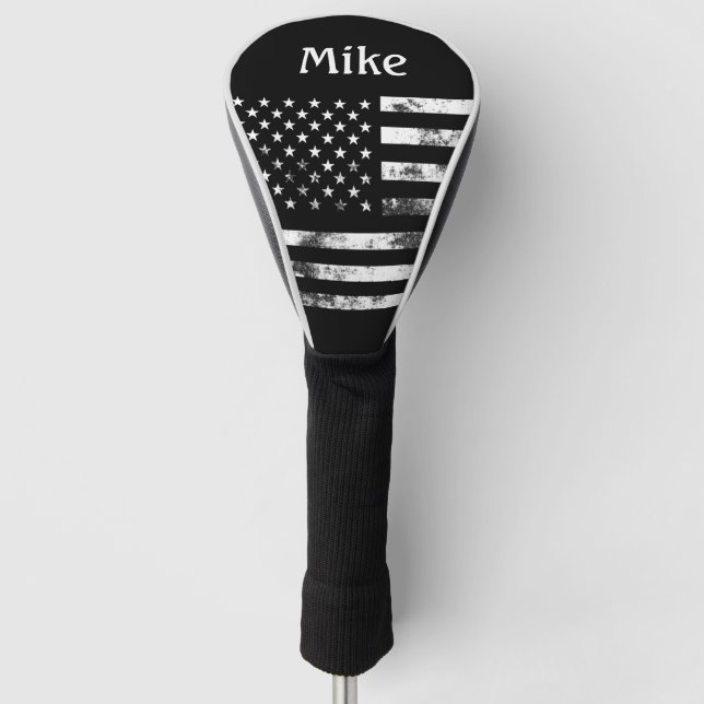 Distressed American Flag USA Name Cool Men Golf Head Cover (Front)
