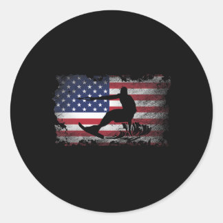 Distressed American Flag Water Skiing Usa Patrioti Classic Round Sticker