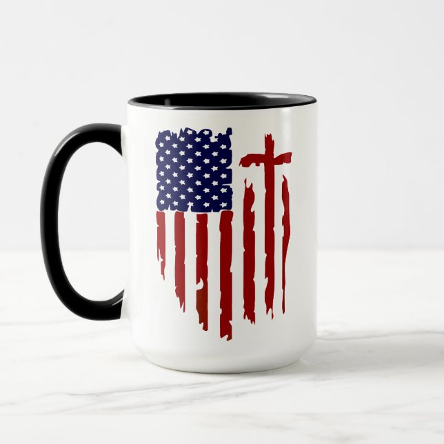 distressed american flag with red cross  mug (Left)