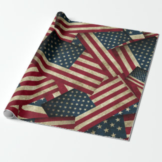 Distressed American Flags Wrapping Paper