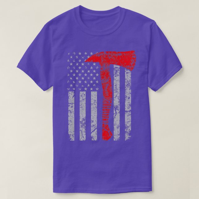 Distressed American Patriot Red Line Axe Firefight T-Shirt (Design Front)