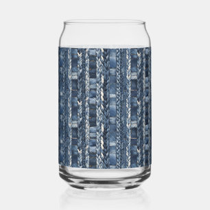 Distressed And Braided Blue Jean Denim Can Glass