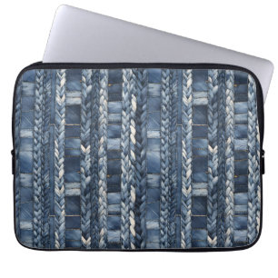 Distressed And Braided Blue Jean Denim Laptop Sleeve