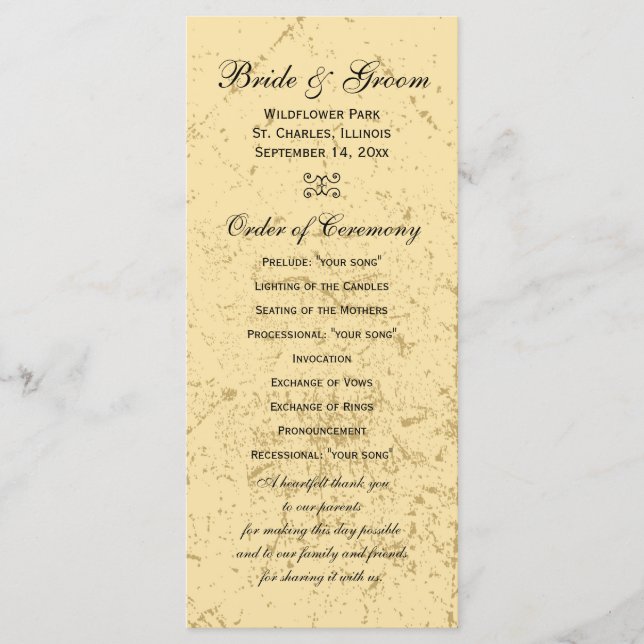 Distressed and Elegant Wedding Program Programme (Front)