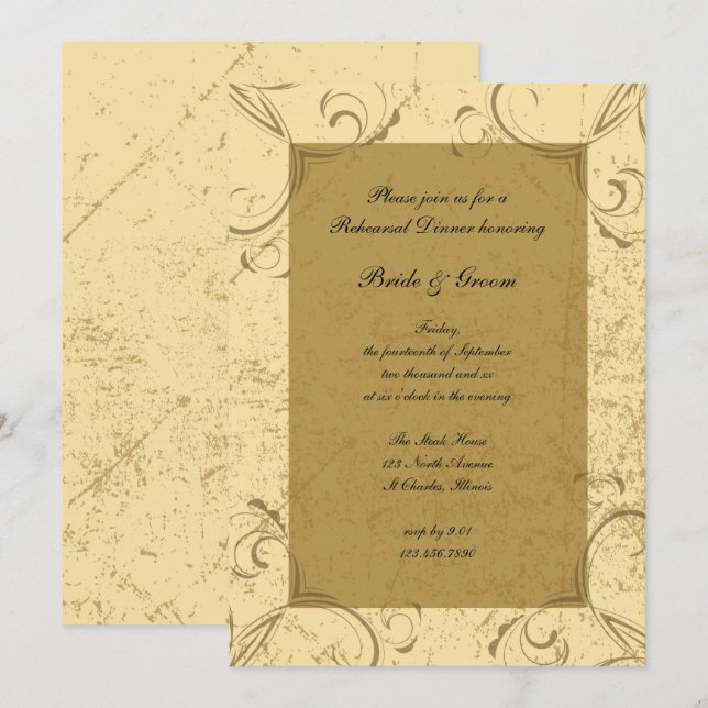 Distressed and Elegant Wedding Rehearsal Dinner Invitation (Front/Back)