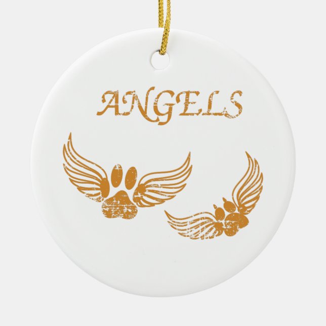 Distressed Angel Pet Paws Ceramic Tree Decoration (Front)