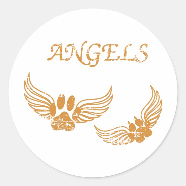 Distressed Angel Pet Paws Classic Round Sticker (Front)