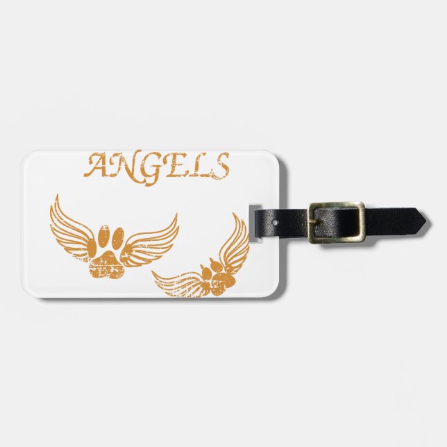 Distressed Angel Pet Paws Luggage Tag (Front Horizontal)