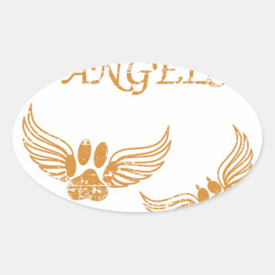 Distressed Angel Pet Paws Oval Sticker