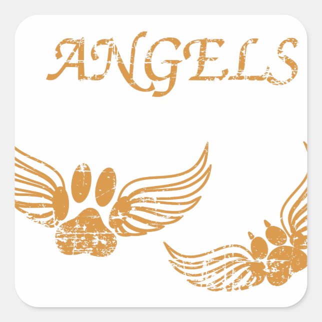 Distressed Angel Pet Paws Square Sticker (Front)