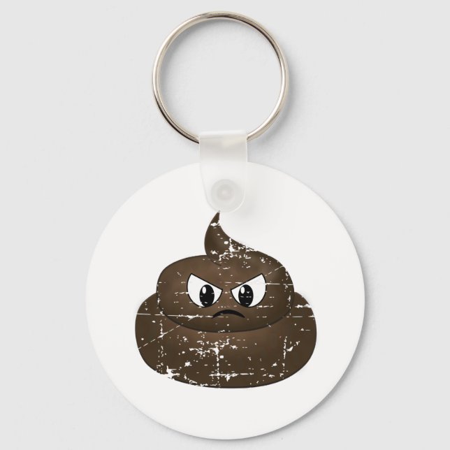 Distressed Angry Cartoon Poop Belt Buckle Key Ring (Front)