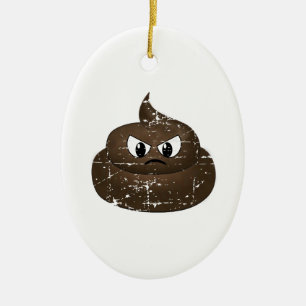 Distressed Angry Cartoon Poop Ceramic Tree Decoration