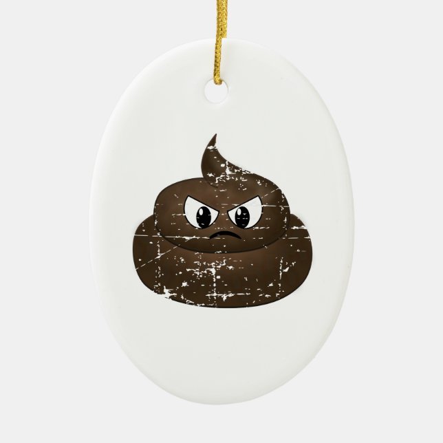 Distressed Angry Cartoon Poop Ceramic Tree Decoration (Front)