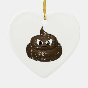 Distressed Angry Cartoon Poop Ceramic Tree Decoration