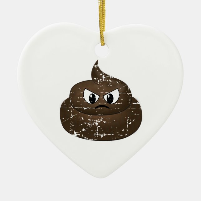 Distressed Angry Cartoon Poop Ceramic Tree Decoration (Front)