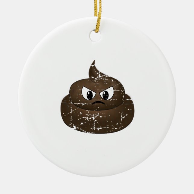 Distressed Angry Cartoon Poop Ceramic Tree Decoration (Front)