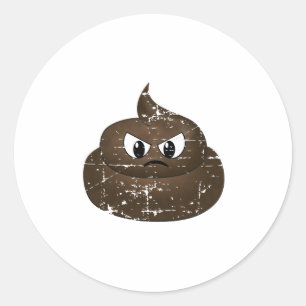 Distressed Angry Cartoon Poop Classic Round Sticker