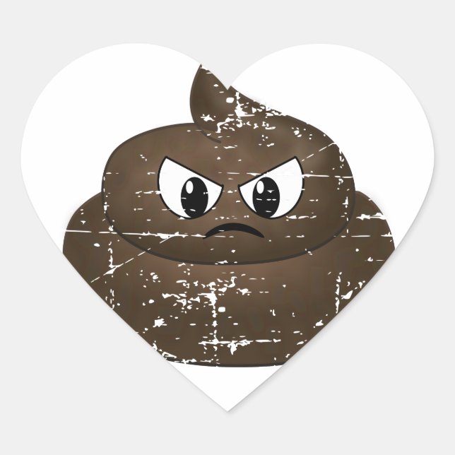 Distressed Angry Cartoon Poop Heart Sticker (Front)