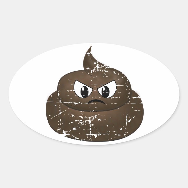 Distressed Angry Cartoon Poop Oval Sticker (Front)