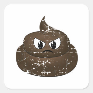 Distressed Angry Cartoon Poop Square Sticker
