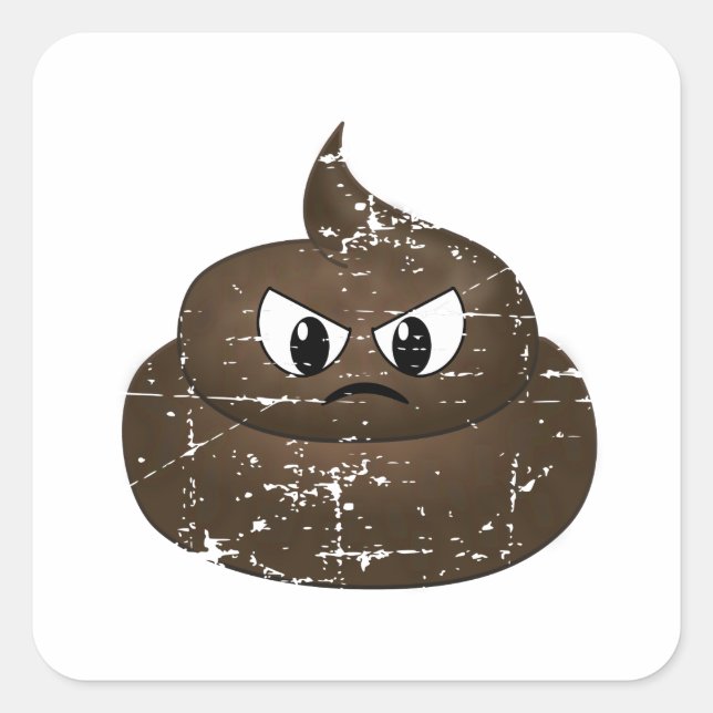 Distressed Angry Cartoon Poop Square Sticker (Front)