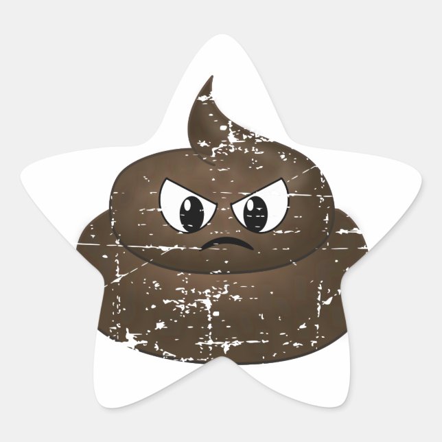 Distressed Angry Cartoon Poop Star Sticker (Front)