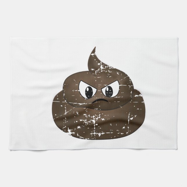 Distressed Angry Cartoon Poop Tea Towel (Horizontal)