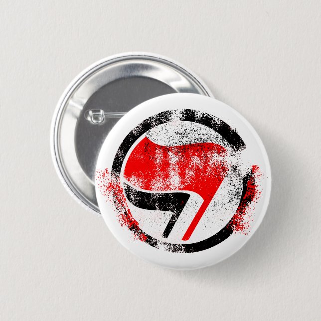 Distressed Anti-Fascist Action Flag 6 Cm Round Badge (Front & Back)